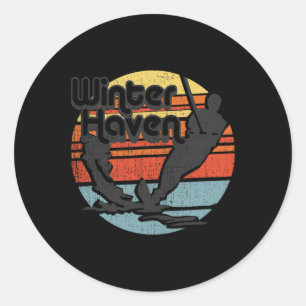 Winter Haven Water Skiing Retro Vintage Gift Men W Classic Round Sticker
