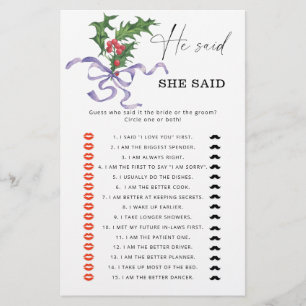 Winter He said she said bridal shower game