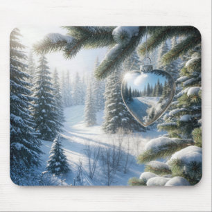 Winter Heart Christmas Ornament Mouse Pad