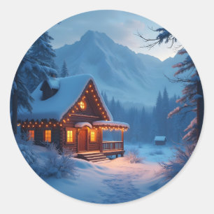 Winter Hearth – Cosy Holiday Cabin Classic Round Sticker