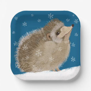 Winter Hedgehog 7-inch Square Paper Plate