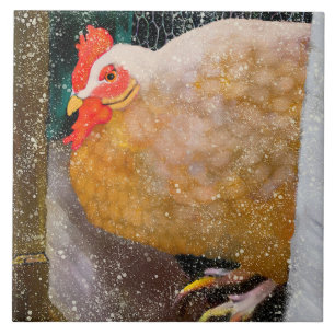 Winter Hen Ceramic Kitchen Tile