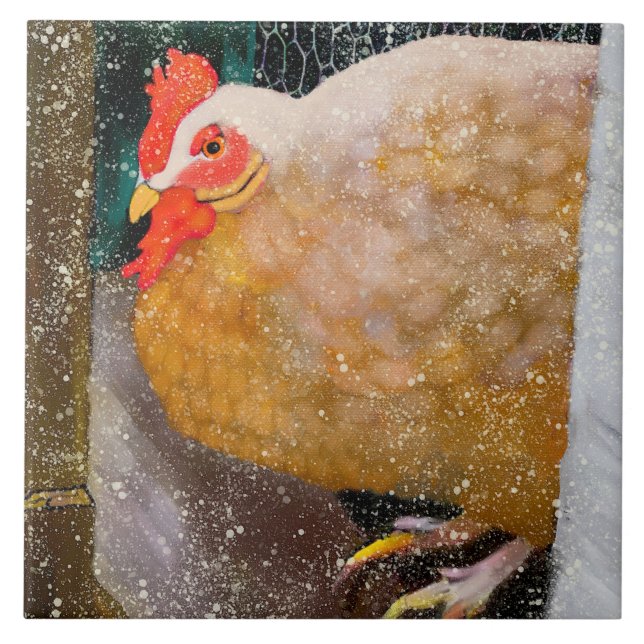 Winter Hen Ceramic Kitchen Tile (Front)