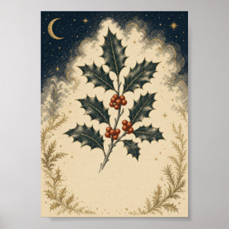 Winter Herbarium Holly Vintage Botanical Christmas Poster
