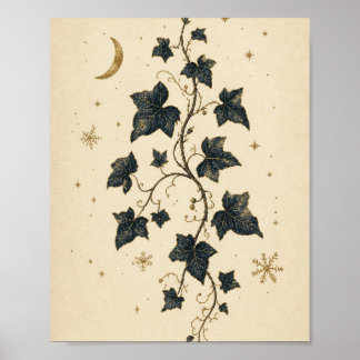 Winter Herbarium Ivy Vintage Botanical Christmas Poster