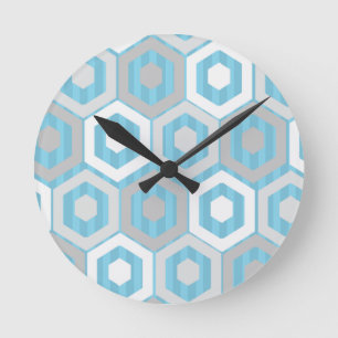 Winter Hexagons and Stripes Round Clock