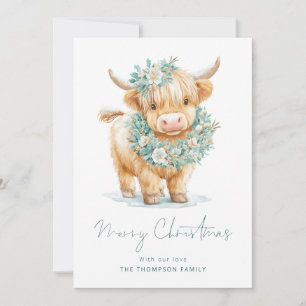 Winter Highland Cow 2026 Calendar Merry Christmas  Holiday Card