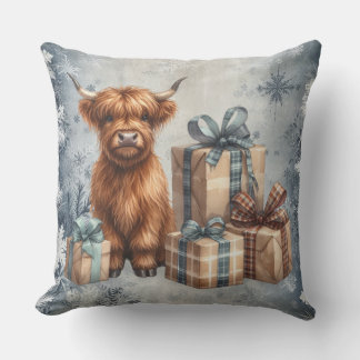 Winter Highland Cow Blue Gifts Cushion