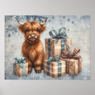 Winter Highland Cow Blue Gifts Poster