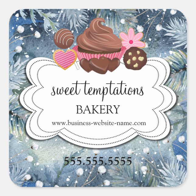 Winter Holiday Assorted Desserts Bakery Packaging  Square Sticker (Front)