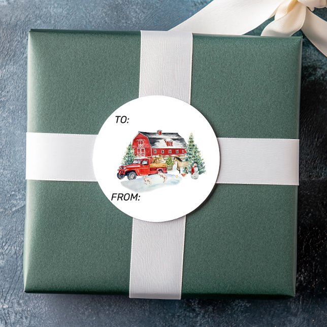 Winter Holiday Barn Farm Animals  Classic Round Sticker (Creator Uploaded)