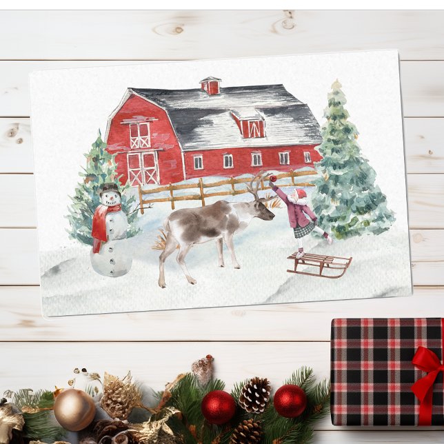 Winter Holiday Barn Reindeer Girl Christmas  Tissue Paper (Creator Uploaded)