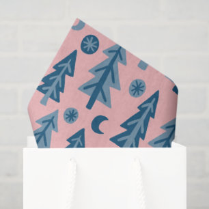 Winter Holiday Blue Pink Tree Pattern Christmas Tissue Paper