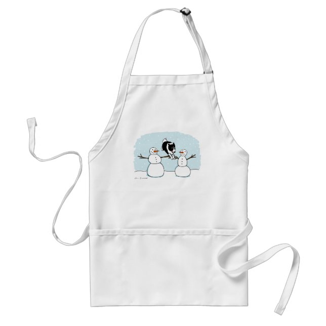 Winter Holiday Border Collie Playing with Snowmen Standard Apron (Front)