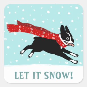 Winter Holiday Boston Terrier Let it Snow Dog Xmas Square Sticker