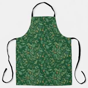 Winter Holiday Botanical Green Apron