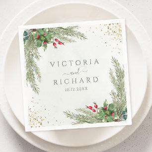 Winter Holiday Botanical Greenery Wedding Napkin