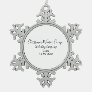 Winter holiday camping custom add name date snowflake pewter christmas ornament