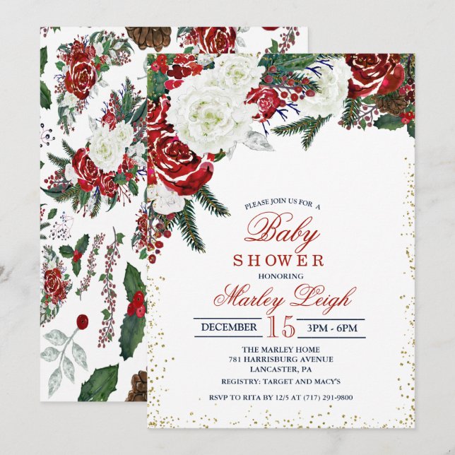 Winter Holiday Christmas Baby Shower Invitation (Front/Back)