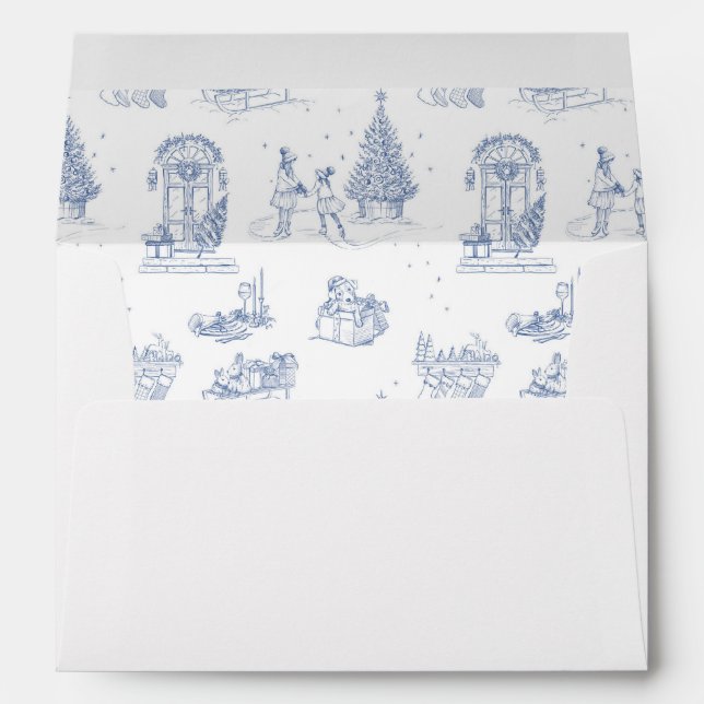Winter Holiday Christmas Blue White Toile Address Envelope (Back (Bottom))