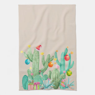 Winter Holiday Christmas Cactus Desert Southwest Tea Towel