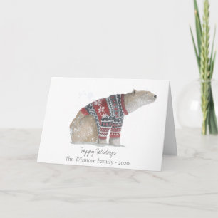 Winter Holiday Christmas Card, Polar Bear Jumper Card