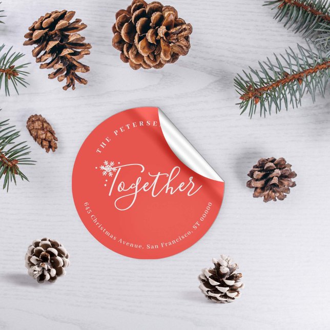 Winter holiday Christmas family address snowflake Classic Round Sticker (Creator Uploaded)
