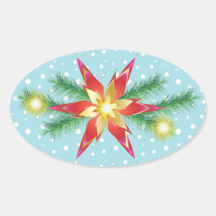 Winter Holiday Christmas & New Year Decoration Oval Sticker