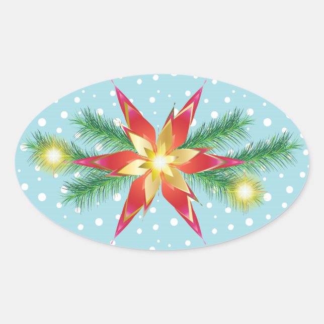 Winter Holiday Christmas & New Year Decoration Oval Sticker (Front)