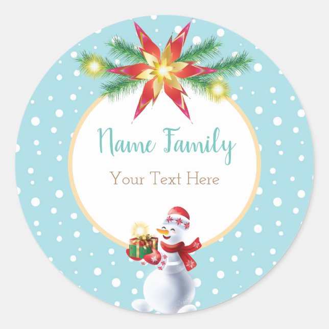 Winter Holiday Christmas & New Year Snowman Classic Round Sticker (Front)