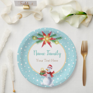 Winter Holiday Christmas & New Year Snowman Paper Plate