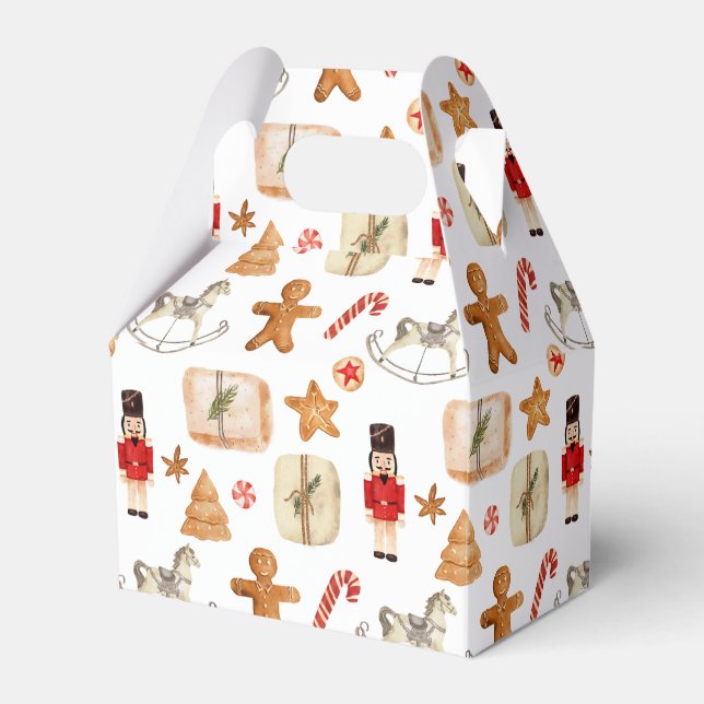 Winter Holiday Christmas Nutcracker Cookie Pattern Favour Box (Front Side)