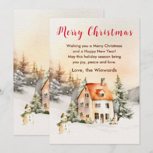 Winter Holiday Cottage Merry Christmas Card
