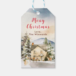 Winter Holiday Cottage Merry Christmas Gift Tags