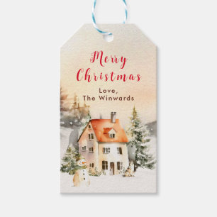 Winter Holiday Cottage Merry Christmas Gift Tags