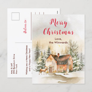 Winter Holiday Cottage Merry Christmas Postcard