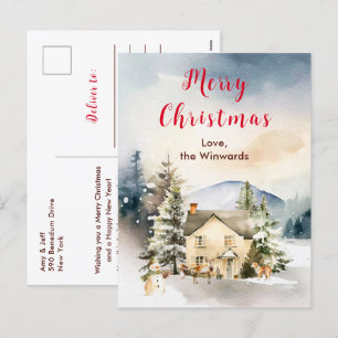 Winter Holiday Cottage Merry Christmas Postcard