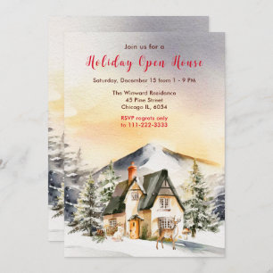 Winter Holiday Cottage Open House Invitation