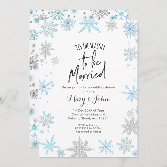 Winter holiday couple shower invitation (Front/Back)