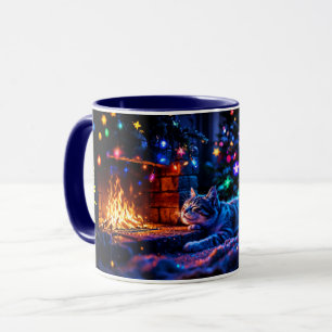 Winter holiday cute cat Christmas lights Mug