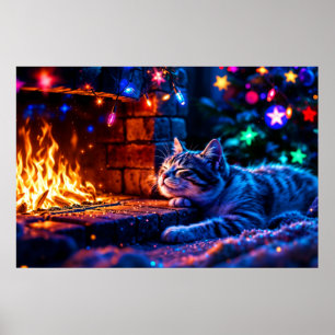 Winter holiday cute cat Christmas lights  Poster