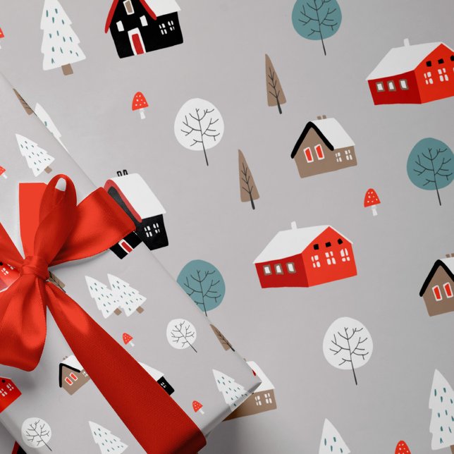 Winter holiday cute pattern modern nordic grey wrapping paper (Creator Uploaded)