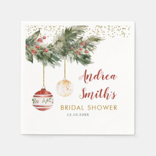 Winter Holiday Deck the Halls Bridal Shower Paper Napkin