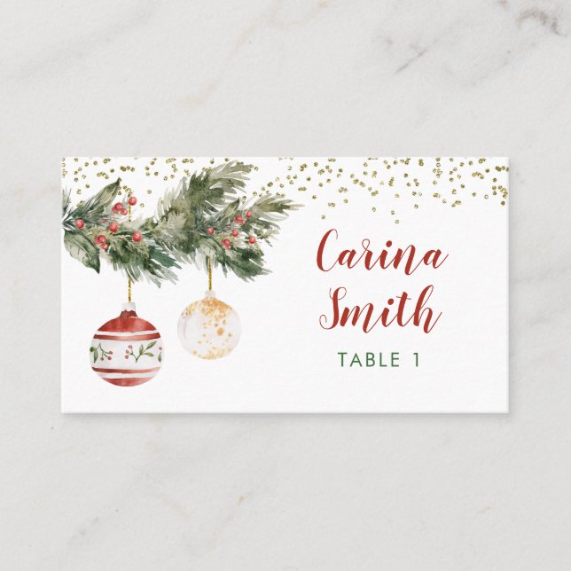 Winter Holiday Deck the Halls Bridal Shower Place Card (Front)