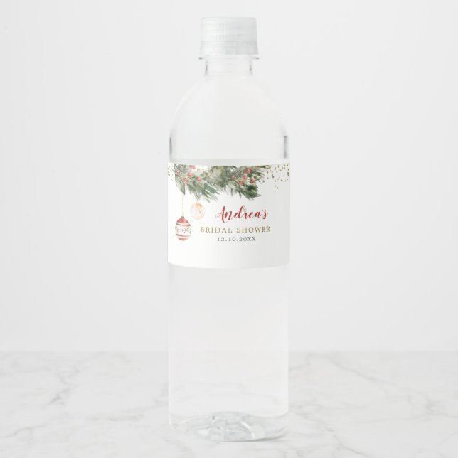Winter Holiday Deck the Halls Bridal Shower Water Bottle Label (Front)