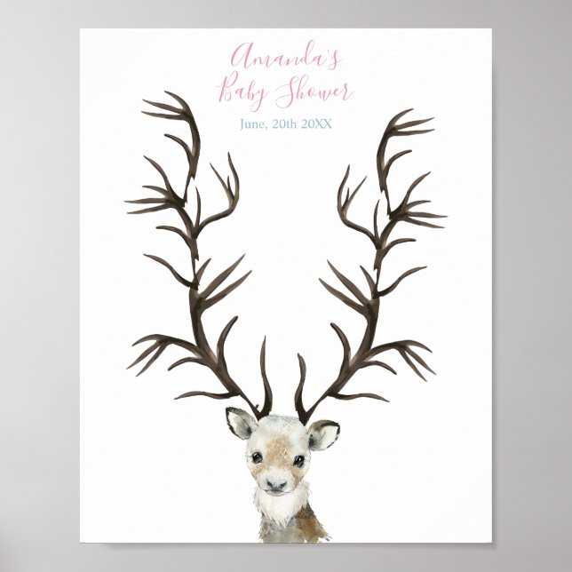 Winter holiday deer fingerprint tree guestbook (Front)