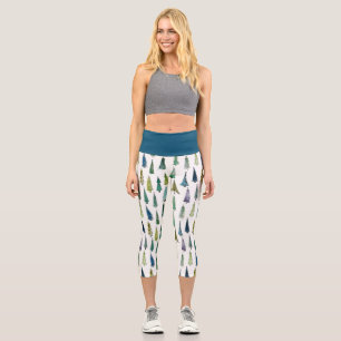 Winter Holiday Evergreen Trees Capri Leggings