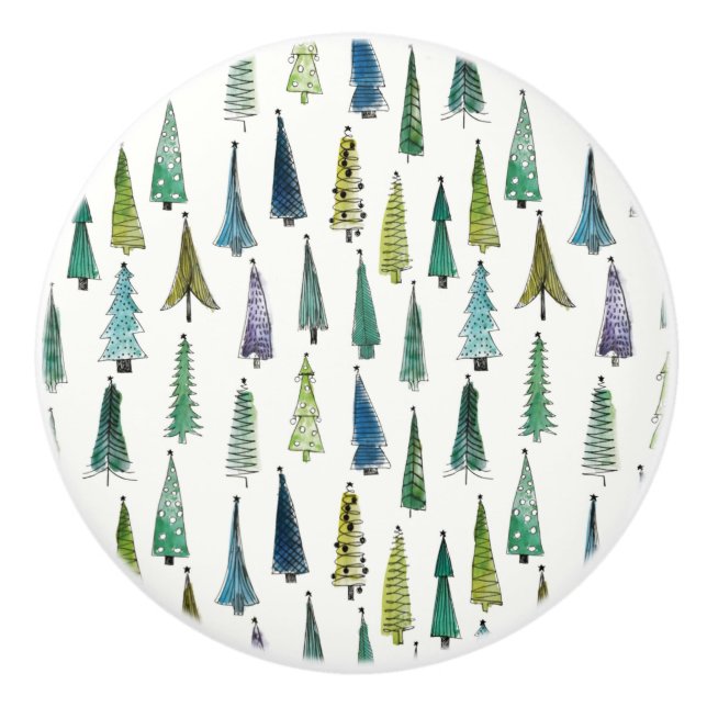 Winter Holiday Evergreen Trees Ceramic Knob (Front)