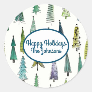 Winter Holiday Evergreen Trees Classic Round Sticker
