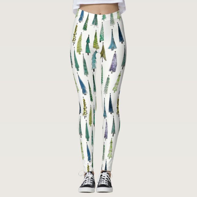 Winter Holiday Evergreen Trees Leggings (Front)